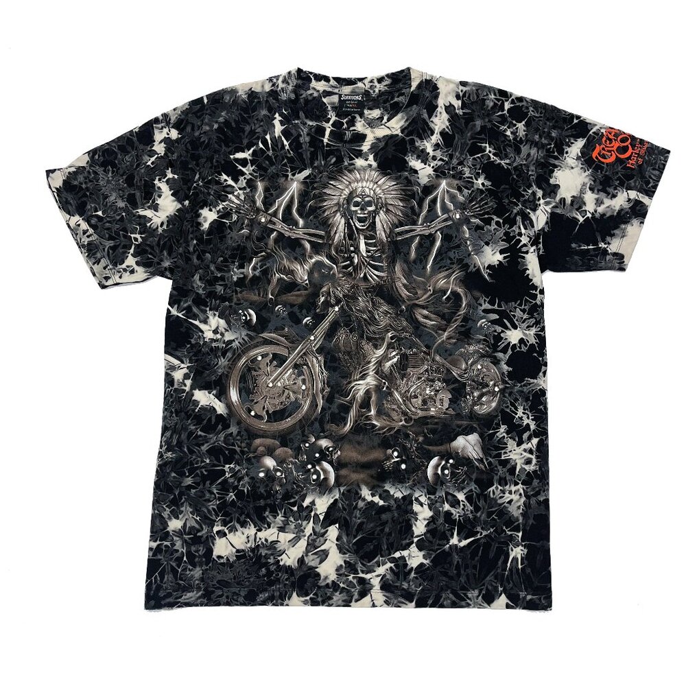Survivors AOP Native American Skeleton Biker T Shirt Mens XL Black Studs Skulls